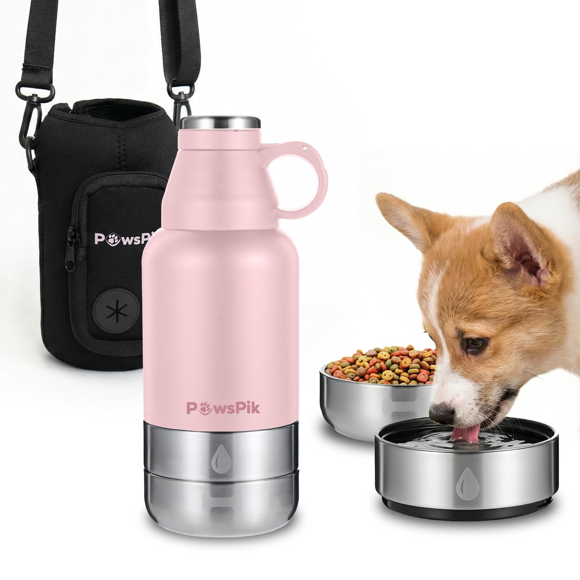 Pet Supplies : PawsPik 32oz 3-in-1 Travel Dog Water Bottle & Bowl